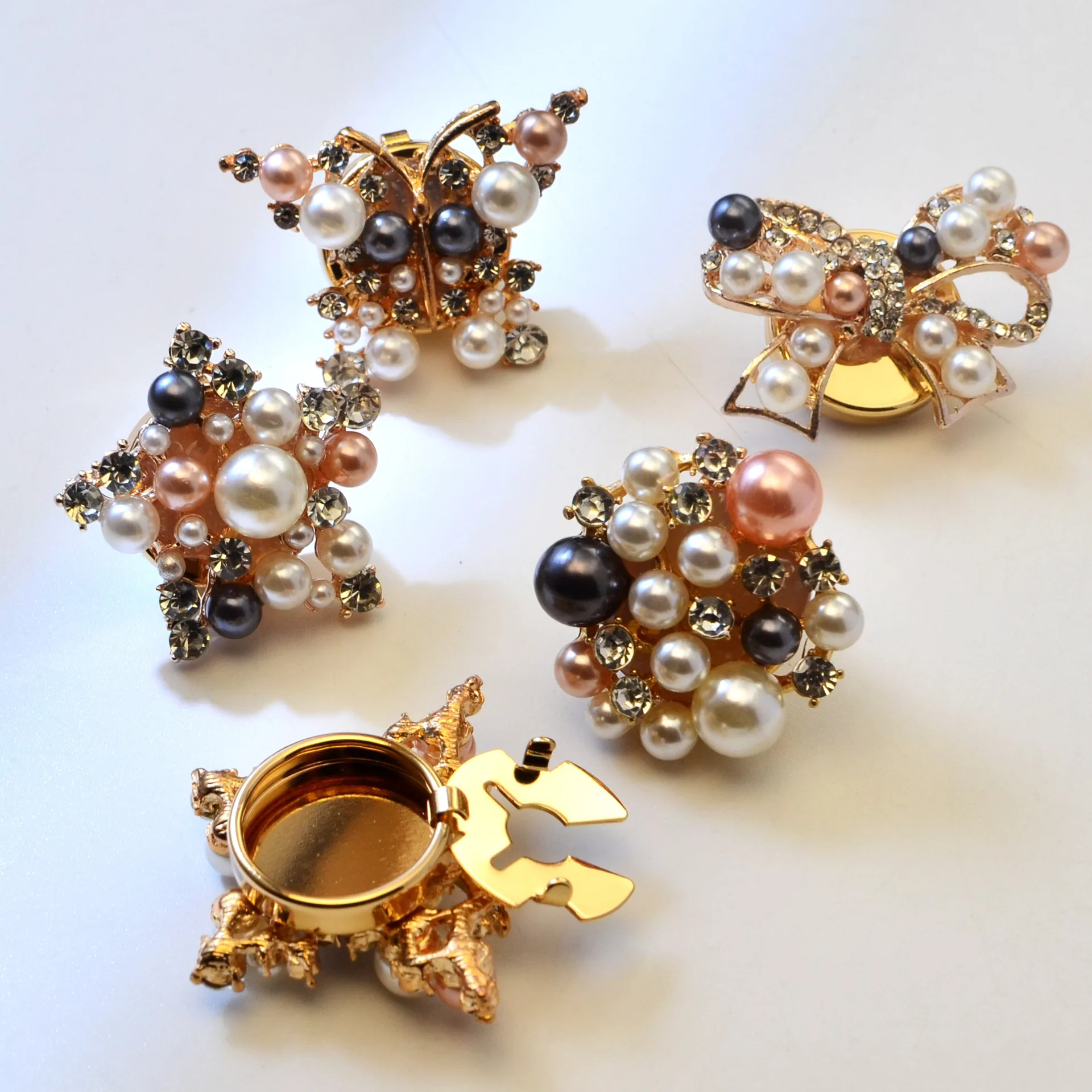 17mm Gold Plated Button Cover Snap Closure With Simulated Pearl Rhinestone Accents Butterfly Bowtie Star Round Design For Shirt