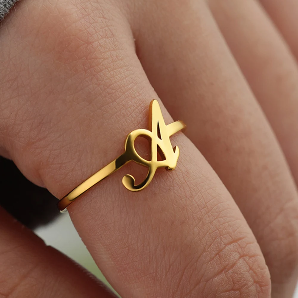 

Initials Letter Rings for Women Gold Color Alphabet Stainless Steel Ring Aesthetic Couple Wedding Band Jewelry free shippping