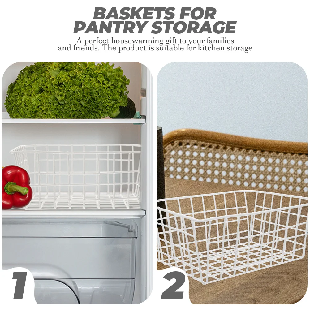 

2pcs Storage Basket 28x21.5x12 White Wire Fridge Freezer Bins Refrigerator Containers Kitchen Pantry Organization Baskets