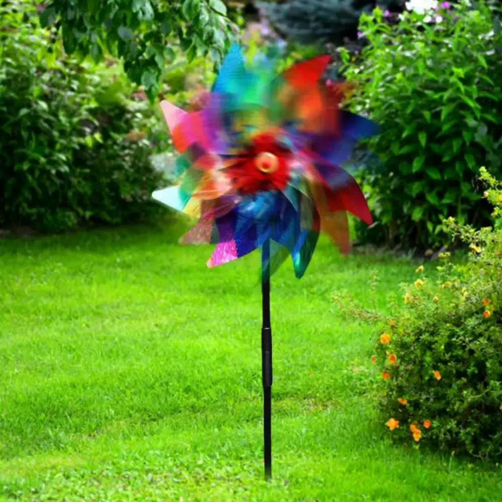 2pcs Reflective Sequin Bird Repeller Hand-held Windmill Multicolors Double Section Pole Bird Repellent Anti Birds Windmill 24cm