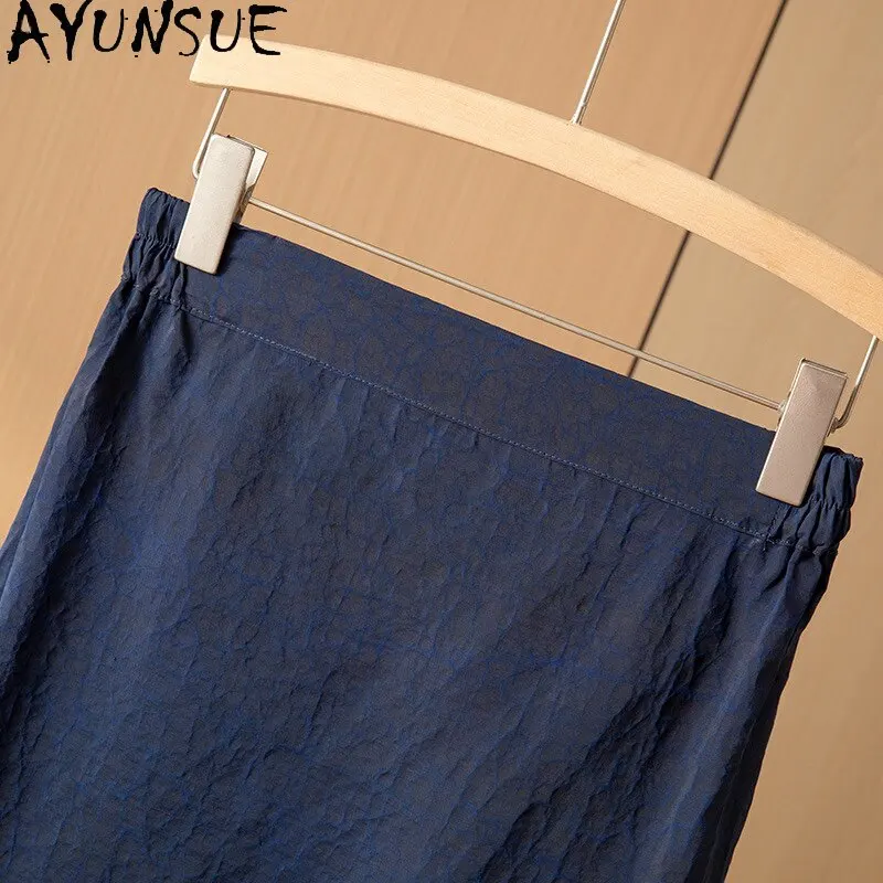 AYUNSUE Xiangyunsha Silk Women's Skirts Retro Straight Skirts for Women Casual Elastic Waist Summer Skirt Woman Clothes юбка