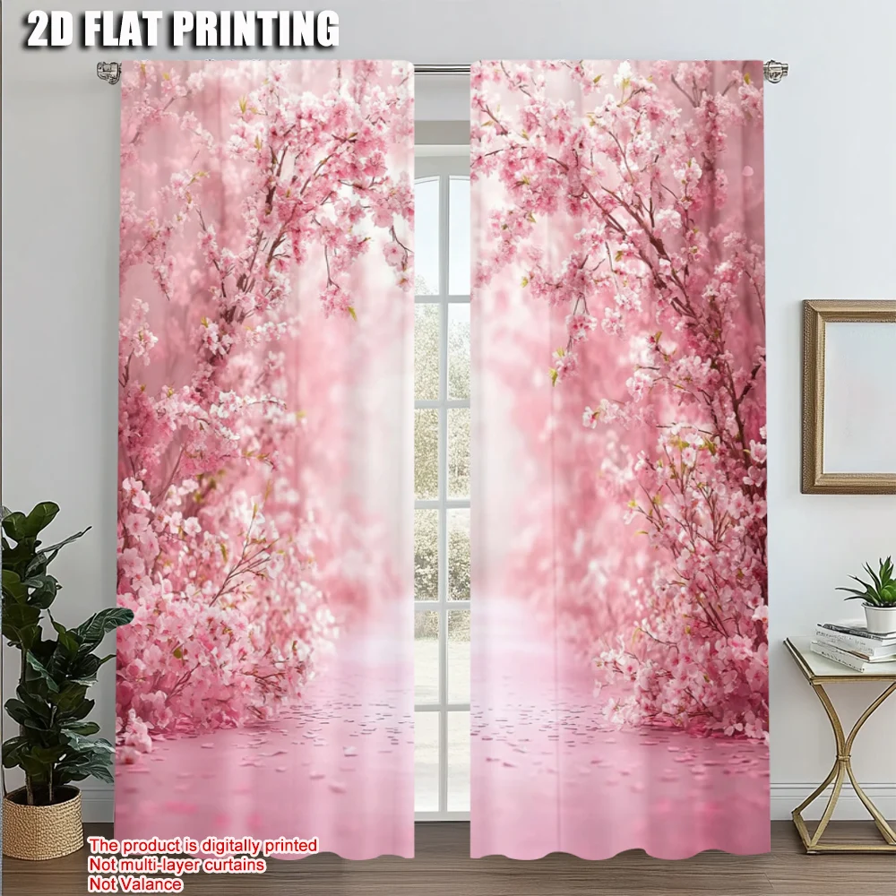 

2pcs, Popular Curtain Panels 2D print Elegant Floral Polyester Easy Install (without rod) Room Decor Use for Season Home Decor