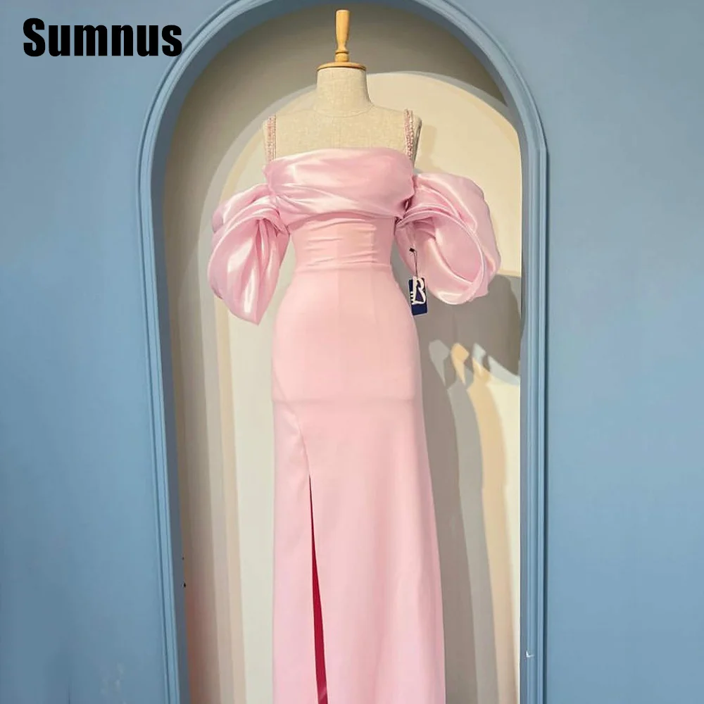 Sumnus Elegant Satin Long Evening Dress Spaghetti Strap High Slit Prom Dress Off The Shoulder Floor-Length Formal Party Dresses