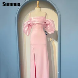 Sumnus Elegant Satin Long Evening Dress Spaghetti Strap High Slit Prom Dress Off The Shoulder Floor-Length Formal Party Dresses