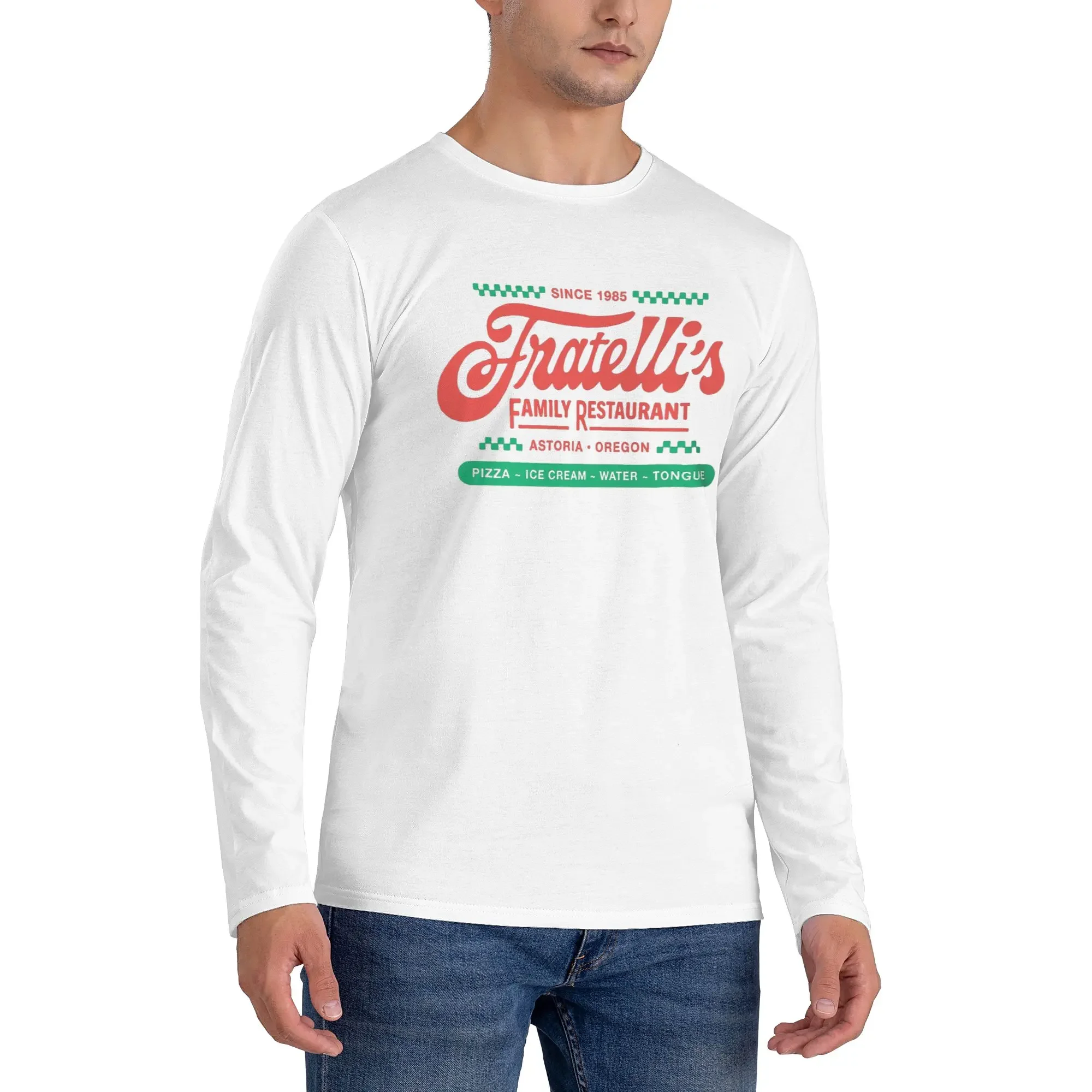 

Fratelli's Restaurant Goonies Astoria Oregon Men's Long Sleeved T-shirt Fashion Round Neck T shirts Spring and Autumn Men tops