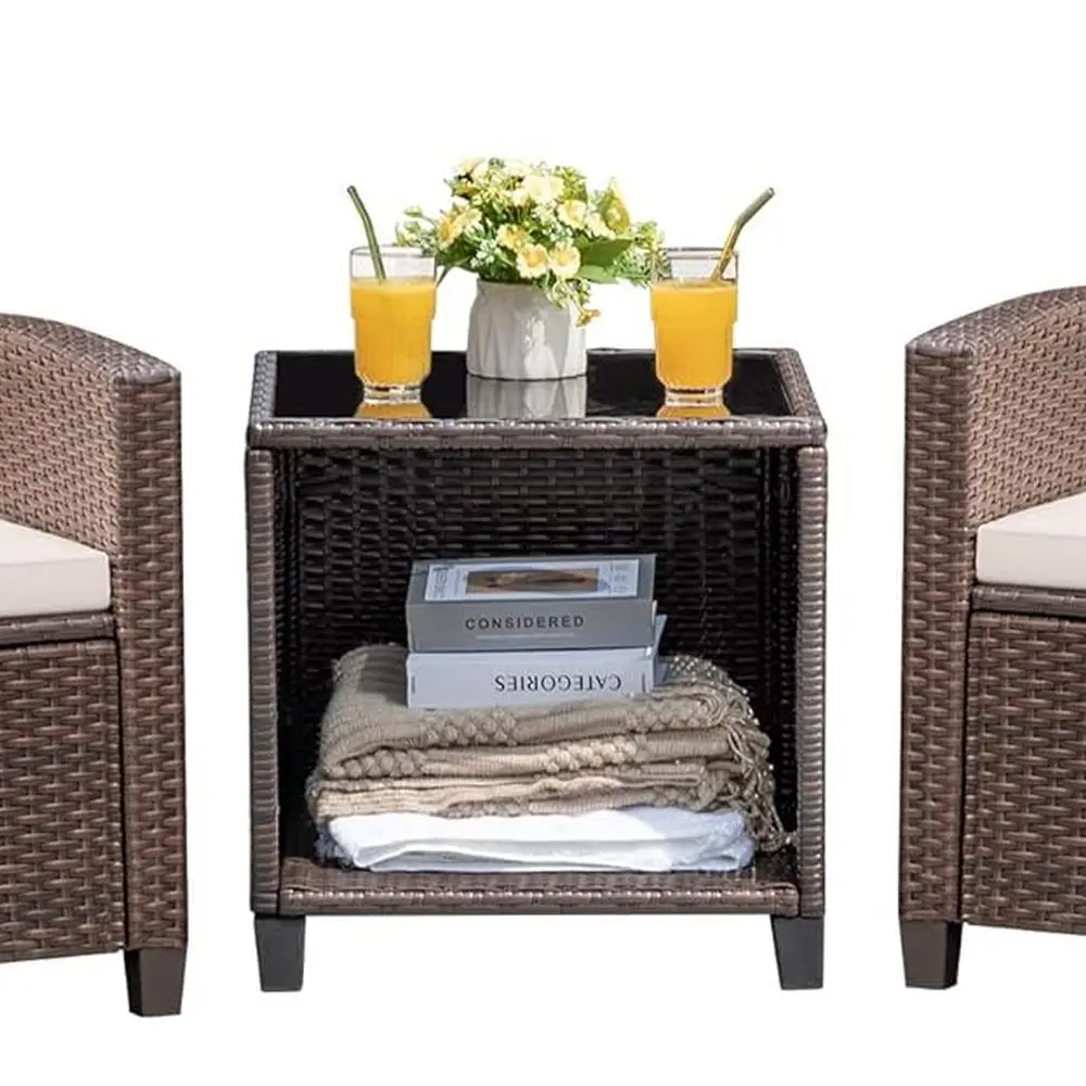 3-Piece Outdoor PE Rattan Furniture Set: Two Chairs and Table for Garden, Poolside, Balcony