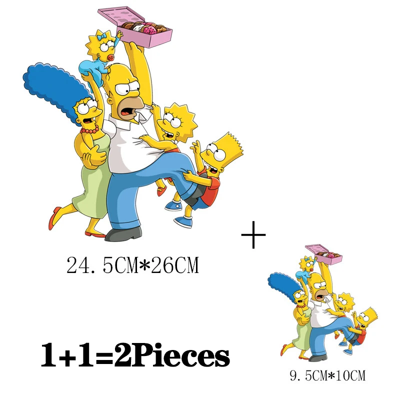 2Pcs/Lot Simpsons Disney Heat Thermal Transfer Fusible Patches Iron On Thermo Adhesive Stickers for Clothes Ironing Application