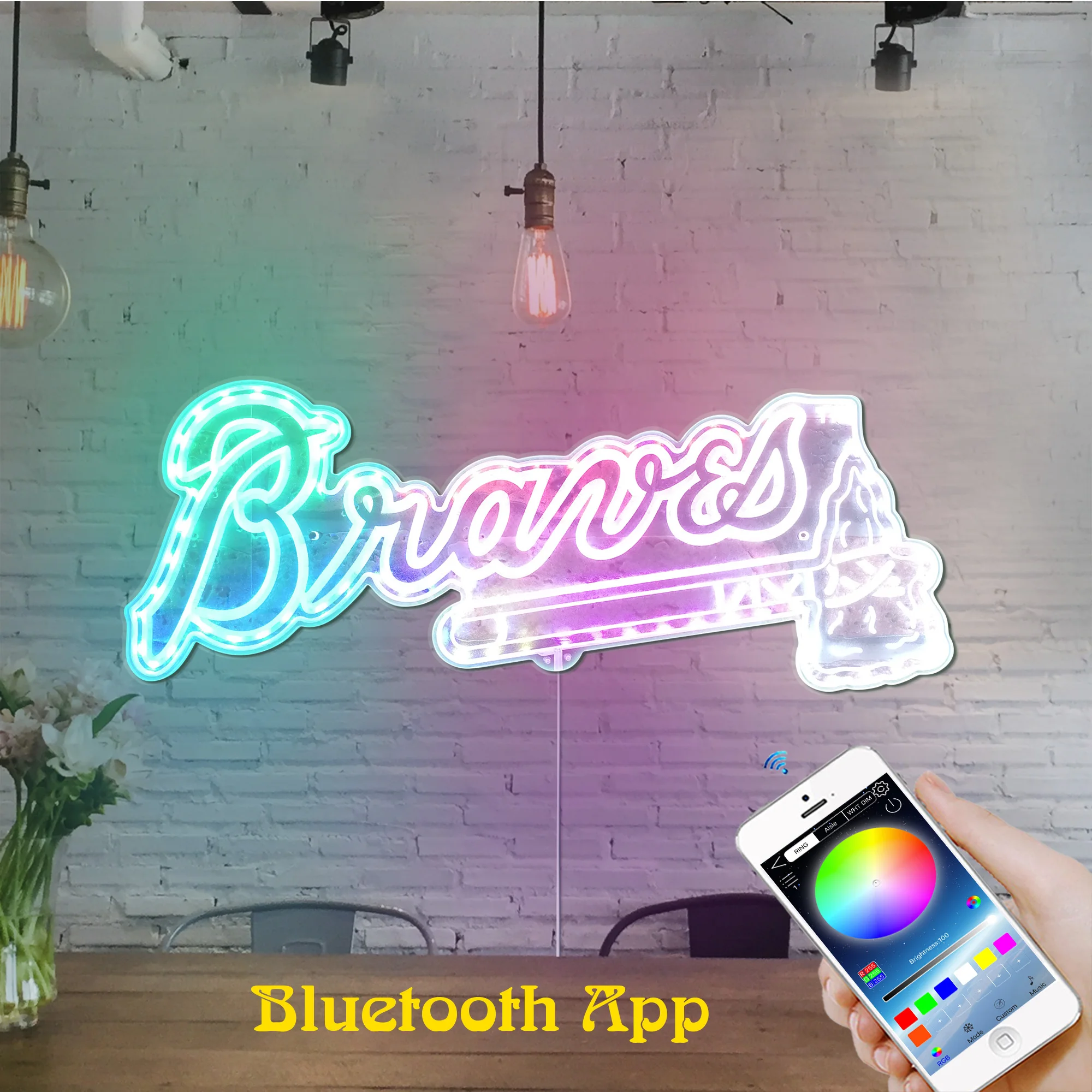 Braves Neon Sports Bar Dynamic RGB Edge Lit LED Sign