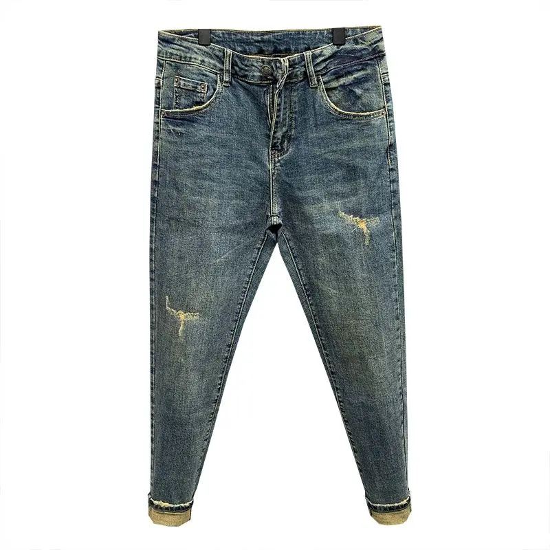 Jeans en denim slim bleu vintage pour hommes, pantalons classiques décontractés, vêtements de créateurs de luxe, haute qualité, printemps et automne