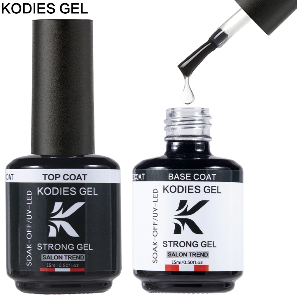 KODIES GEL2 PCS Strong Gel Base Coat Top Coat Set Clear Nail Salon Gel smalto per unghie Semi permanente UV Super Shine Gel Finish Art