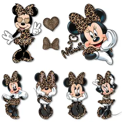 Leopard Minnie Mouse DTF Prints Iron on Decals Naklejki termotransferowe na ubrania Naszywki przez Iron