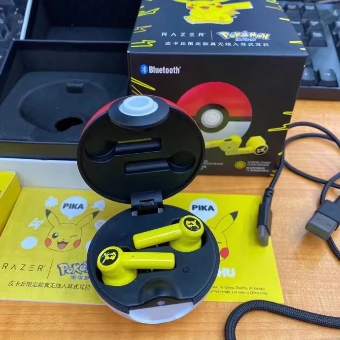 سماعات Razer Pokemon Pikachu سماعات رأس لاسلكية سماعات بلوتوث Tws Touch سماعات أذن للألعاب Pokeball لجميع الهواتف