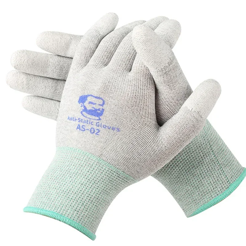 Chống Tĩnh Điện Găng Tay Như-02 Độ Đàn Hồi Chống Trơn Trượt Ngón Tay Sơn Phủ PU Sợi Carbon Điện Tử Công Việc Găng Tay Bảo Vệ thợ Cơ Khí
