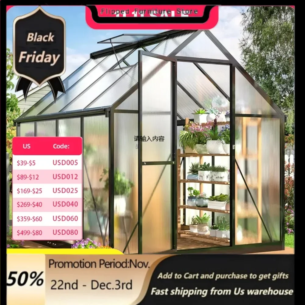 

Greenhouses 6x7.5 FT Greenhouse For Outdoors, Polycarbonate Greenhouse With Quick Setup Structure And Roof Vent, Aluminum Large