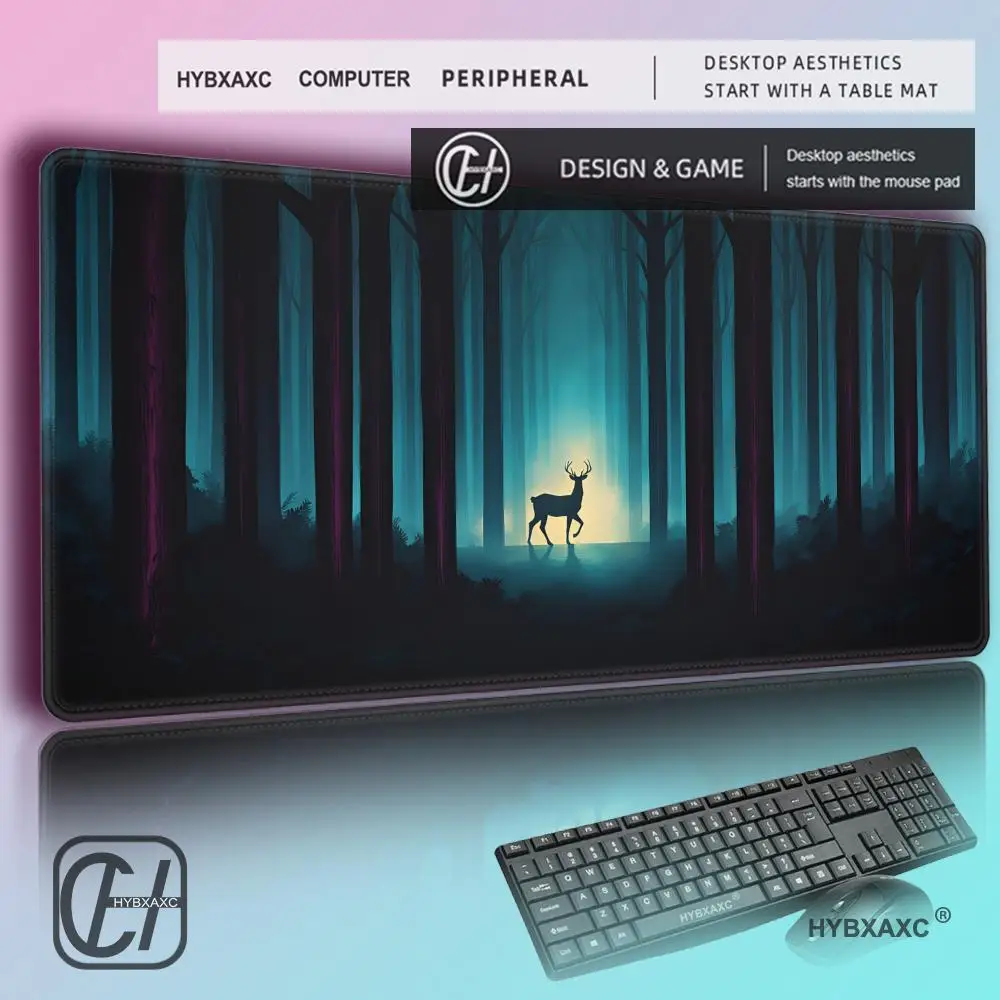 HYBXAXC Dark Fantasy Landscape Gaming Mouse Pad Abstract Scenic Mountain Forest DeskMat Rubber Base  Extended Keyboard Pad