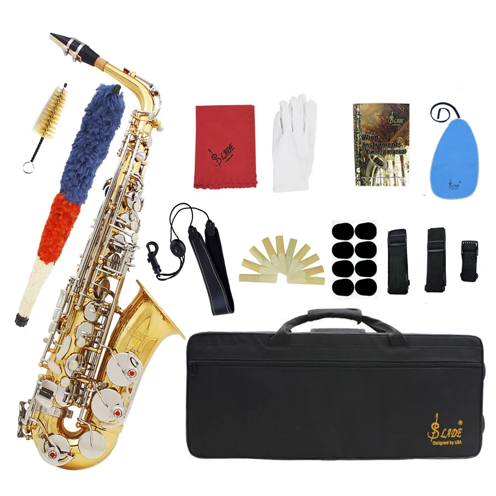 

SLADE Eb Alto Saxophone Brass E Flat Sax Saxofone Woodwind Instrument With Case Reeds Mouthpiece Gloves Parts & Accessories