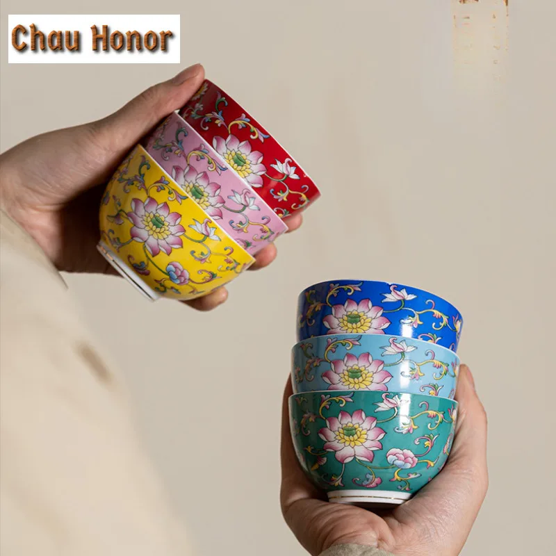 110ml Chinese Enamel Color Tea Cup Ceramic Master Cup High-grade Household Palace Style Tea Set Portable Small Tea Bowl Chazhan