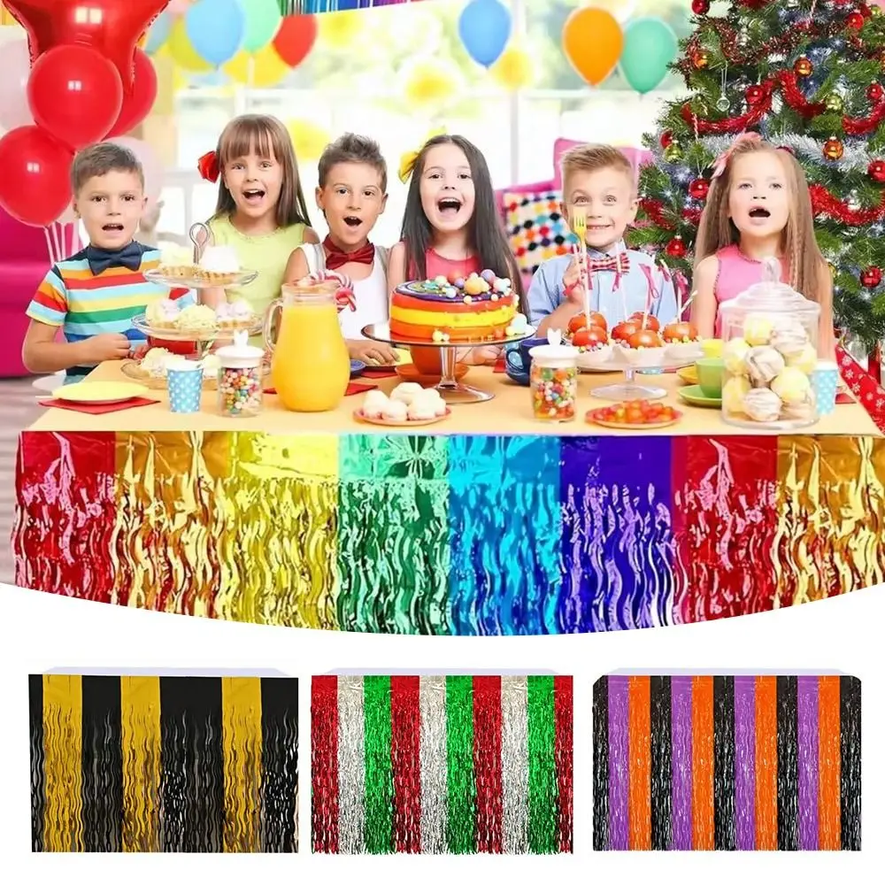 Colorful Rainbow Wavy Table Skirt Metallic Foil Tinsel 75*275cm Tablecloths Table Dress Table Cloth