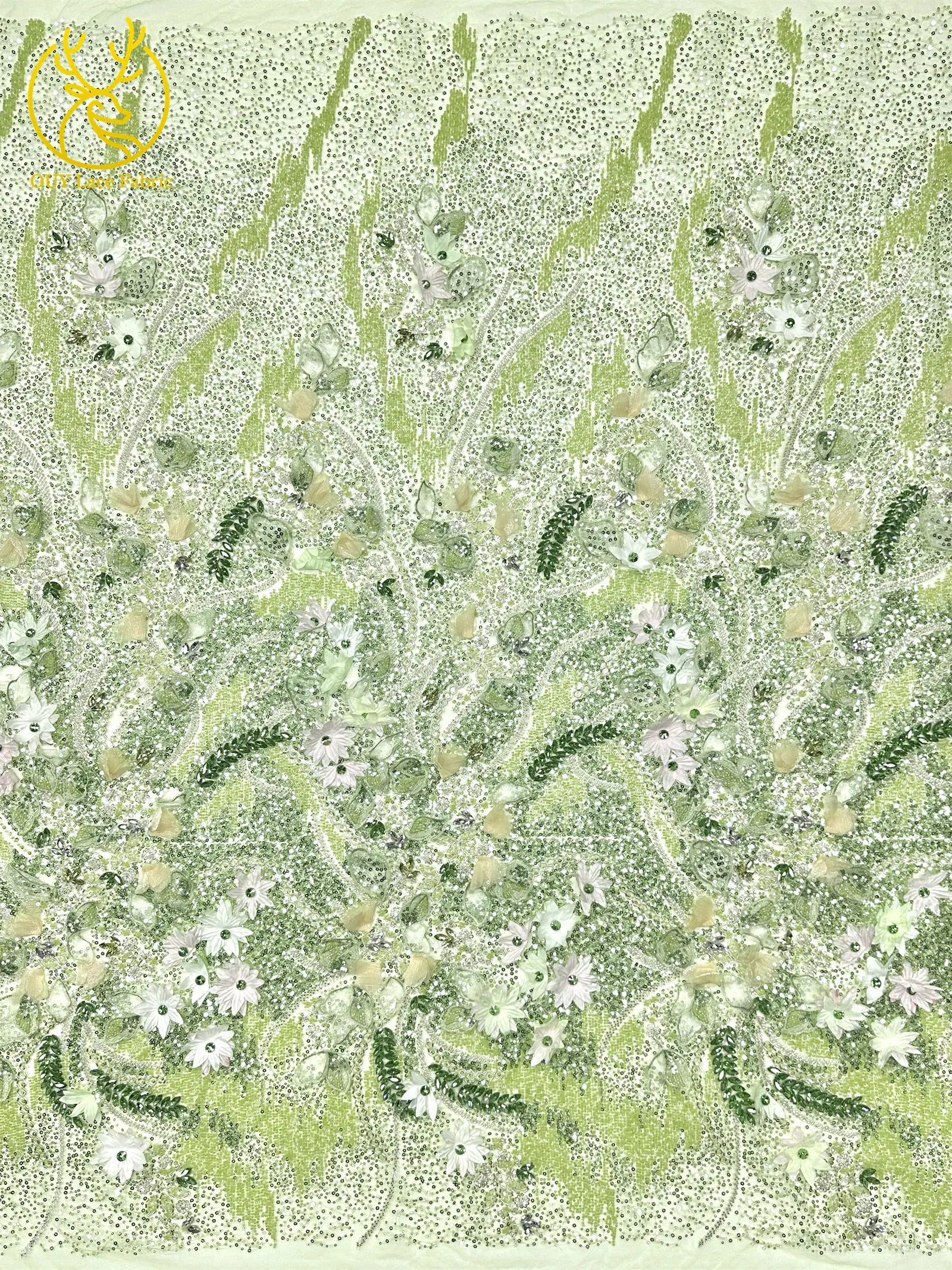 Hochwertiger luxuriöser französischer Edelstein-Perlenstickerei-3D-Blumen-Afrikanischer-Pailletten-Spitzenstoff für DIY handgefertigtes Hochzeitskleid. – Detail 7