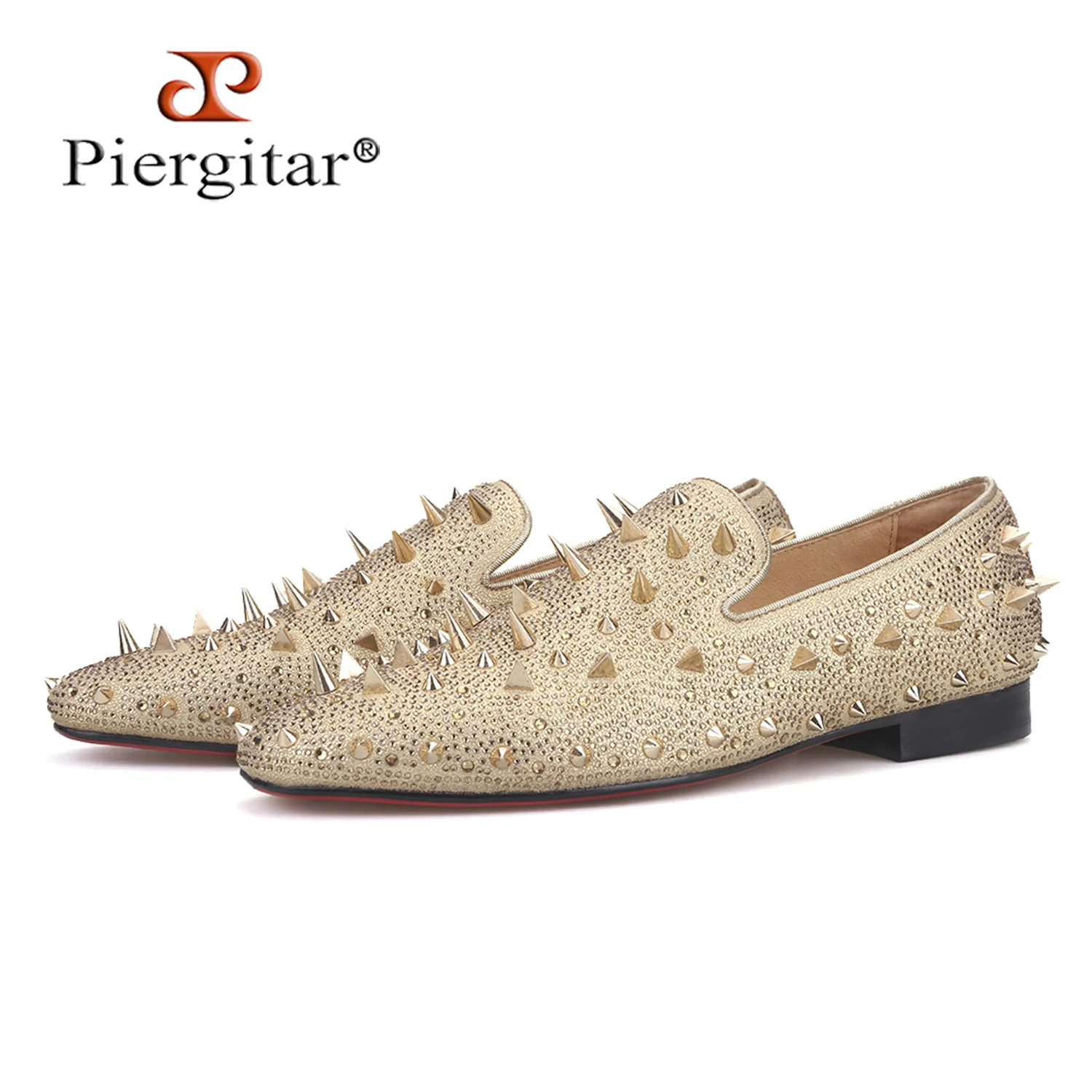 Piergitar Luxurious Model Handmade Dazzling Rhinestones And Studdeds Men's Loafers For Party And Nightclubs Personalized Outfits