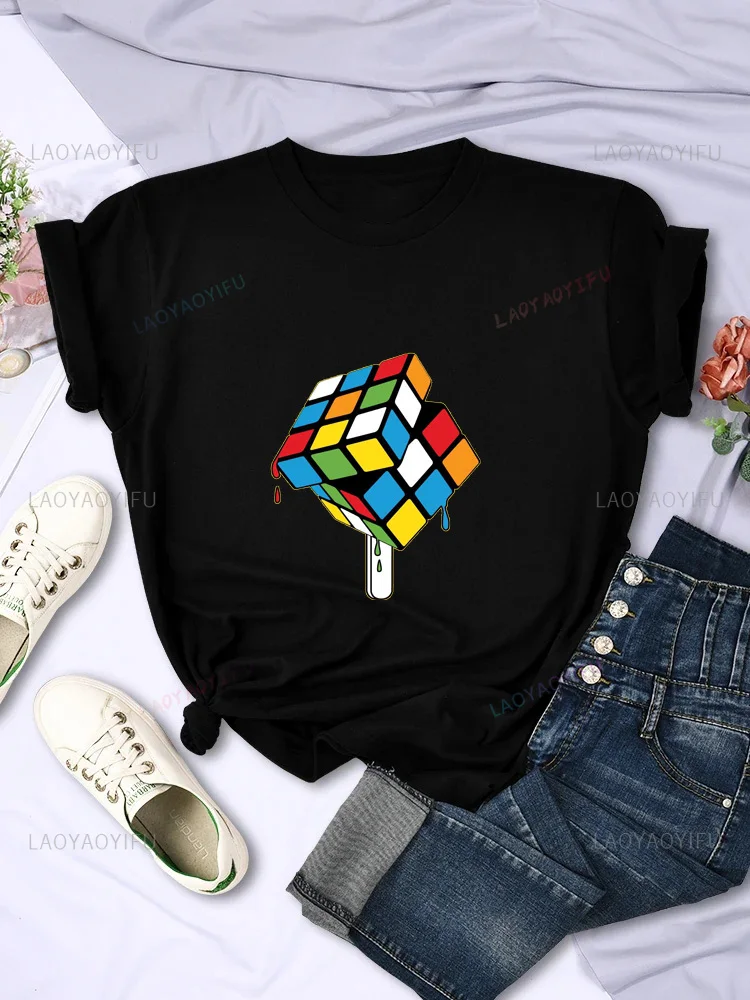 Chic color square Popsicle print design cool fashion street wear casual trend summer men and women general short-sleeved T-shirt