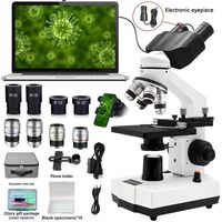 Professional 40X-2500X Binocular Compound Microscope with Abbe Condenser & LED Illumination, Includes USB Camera, Phone Ada