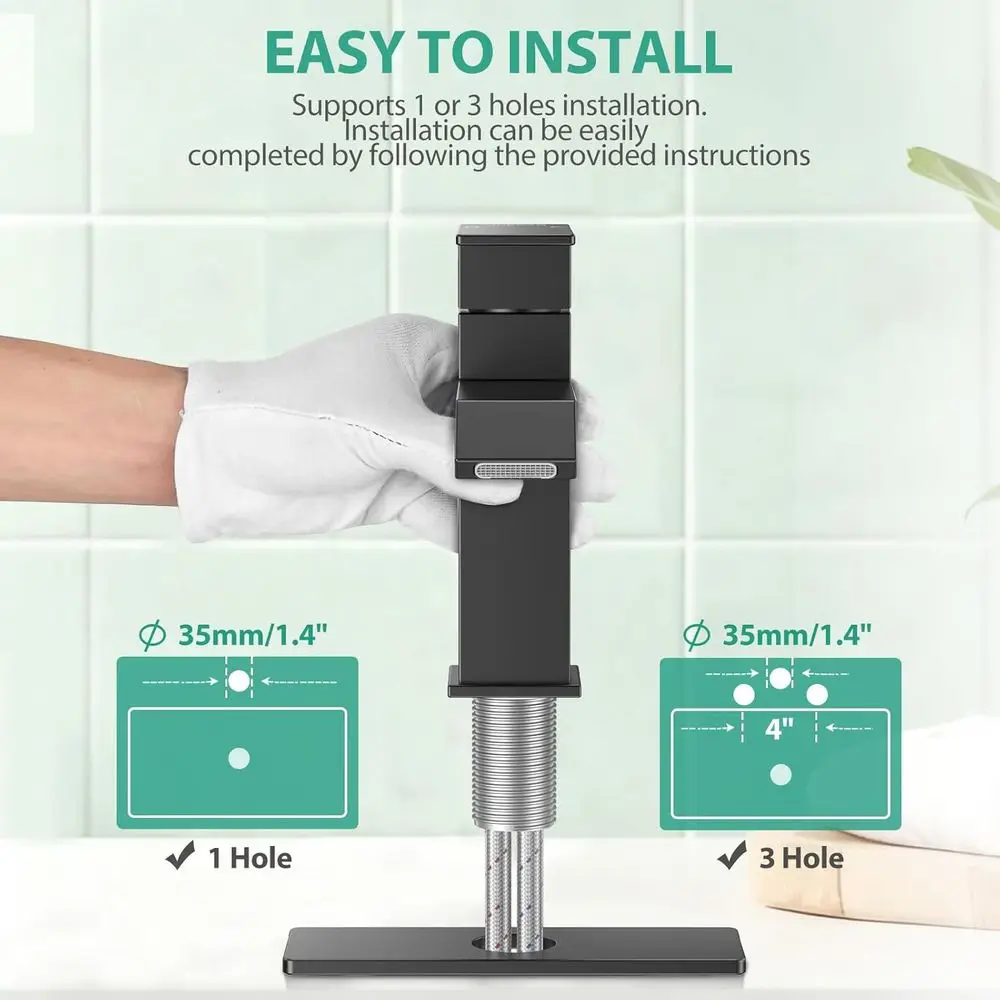 صنبور بمقبض واحد من الفولاذ المقاوم للصدأ باللون الأسود غير اللامع الحديث مكون من 1 أو 3 فتحات مع لوحة سطح السفينة لحوض RV واستنزاف منبثق