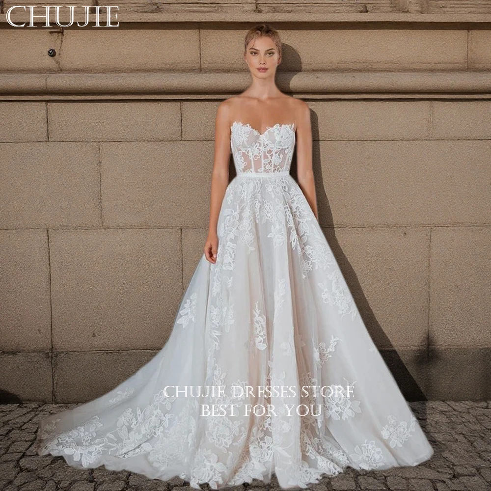 

White Lace Appliques Bridal Gowns Classic O Neck Wedding Dresses A Line Woman Elegant Customized Bride Dress Vestido de novia