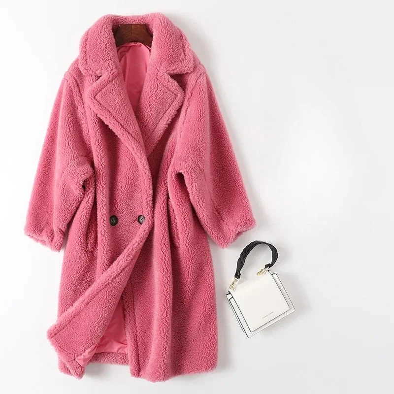 

Зимняя куртка женская длинное пальто толстые теплые сращенные карманы верхняя одежда модные двубортные уличные пальто с лацканами Teddy Bear