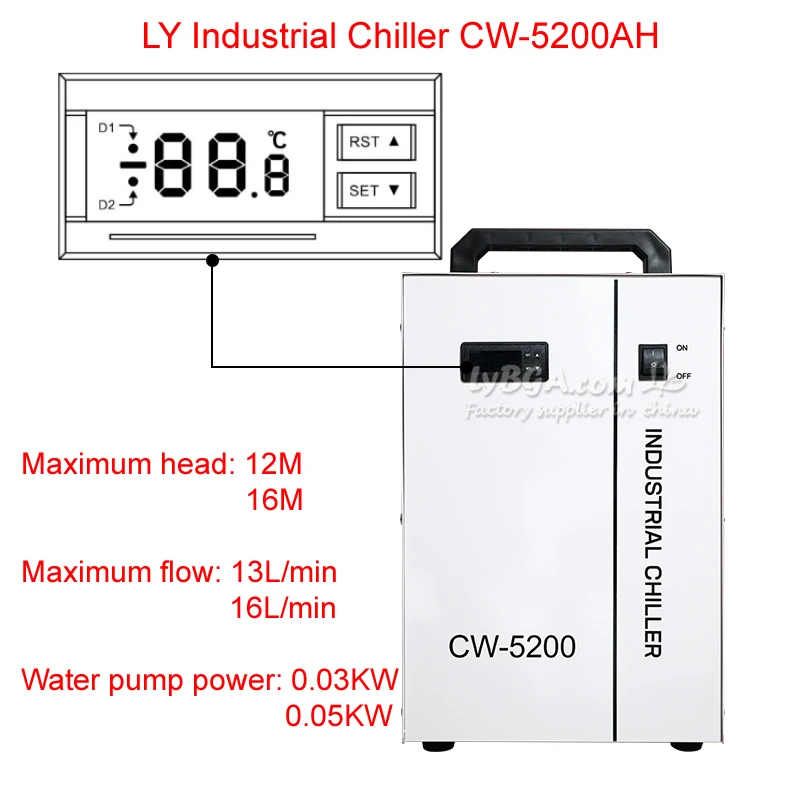 LY Industrial Chiller CW-5200AH CW Series Water Cool Water Tank Capacity 6L for CO2 Laser Engraving Cutting System