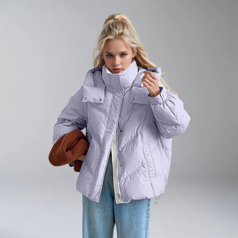 Giacca trapuntata invernale da donna ispessita Cappotto monopetto antivento con cappuccio per giacca da donna corta ampia vestibilità femminile