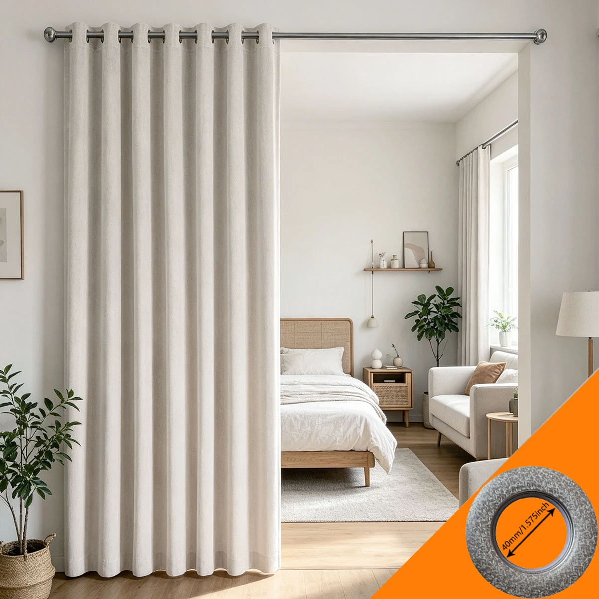 White Solid Velvet Room Divider Curtain, Grommet Top, Light Blocking Privacy Curtain for Doorway Living Room,1 Panel