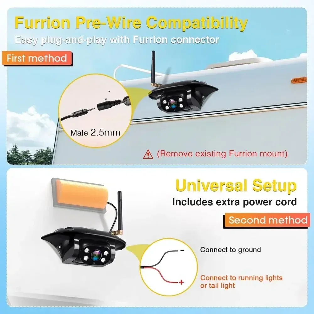 RV Backup Camera Wireless Easy Install: Plug & Play for Furrion Pre-Wired RVs - 7″ HD Touch Key Monitor, 1080P DVR, 4-Channel Sp view 2