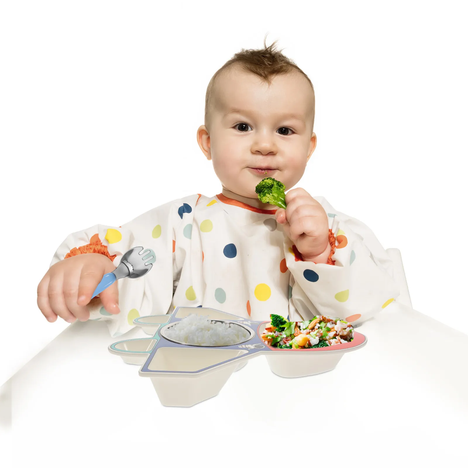 

1Set Baby Dinnerware Set Cartoon Airplane Divided Food Plate for Kids Bpa-Free Sturdy Material Smooth Surface No Residue Spoon