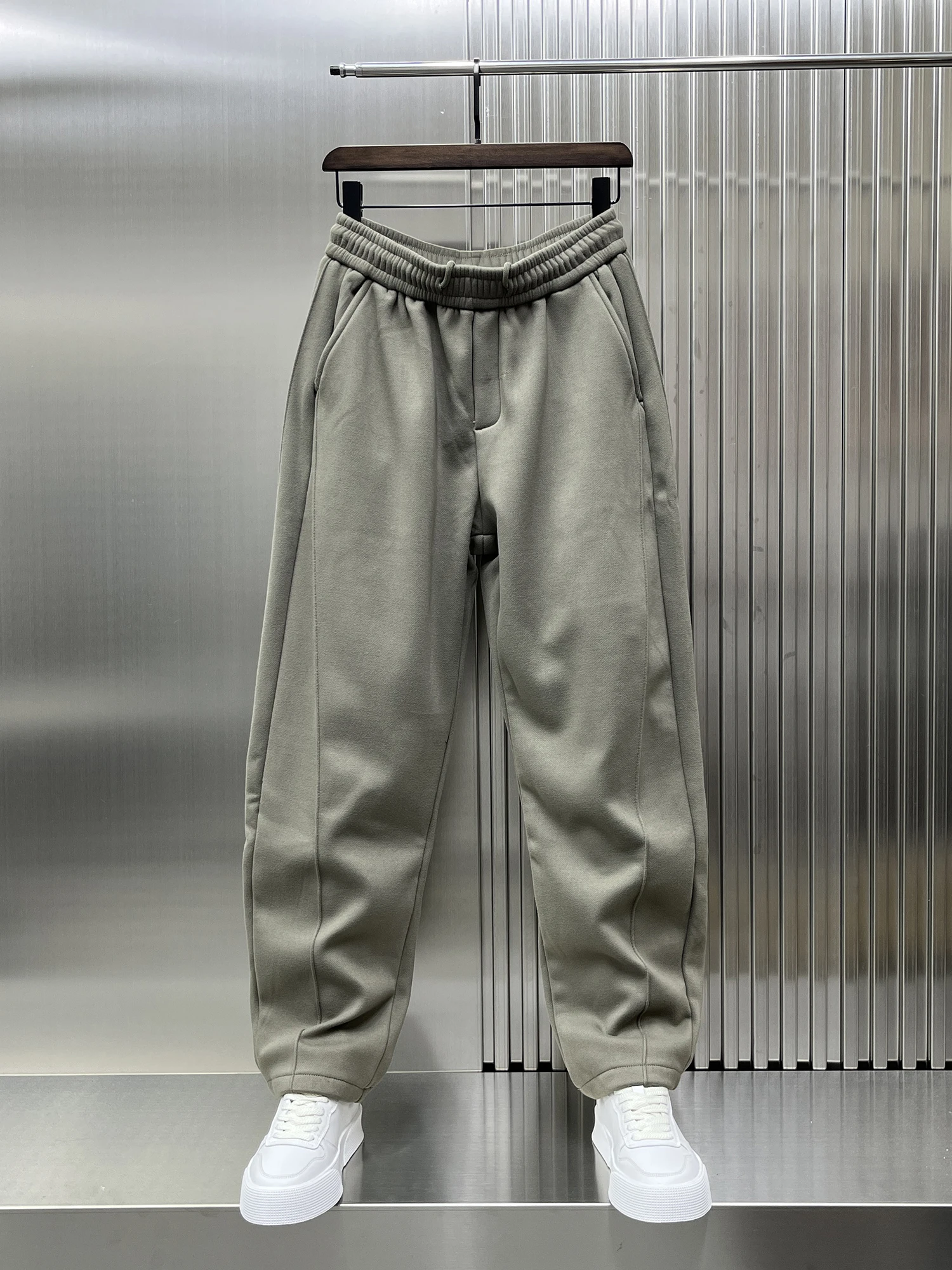 

Мужские утепленные шерстяные повседневные брюки на флисовой подкладке, осенне-зимние, прямого кроя, с эластичным поясом, спортивные брюки, модный дизайн, повседневные...