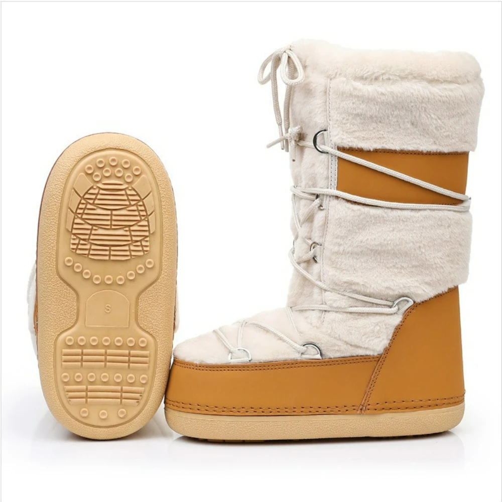 Women's Furry Boots New Warm Space Skiing Winter Boots Trendy Ladies Winter Shoes Non-slip Girls Snow Boots