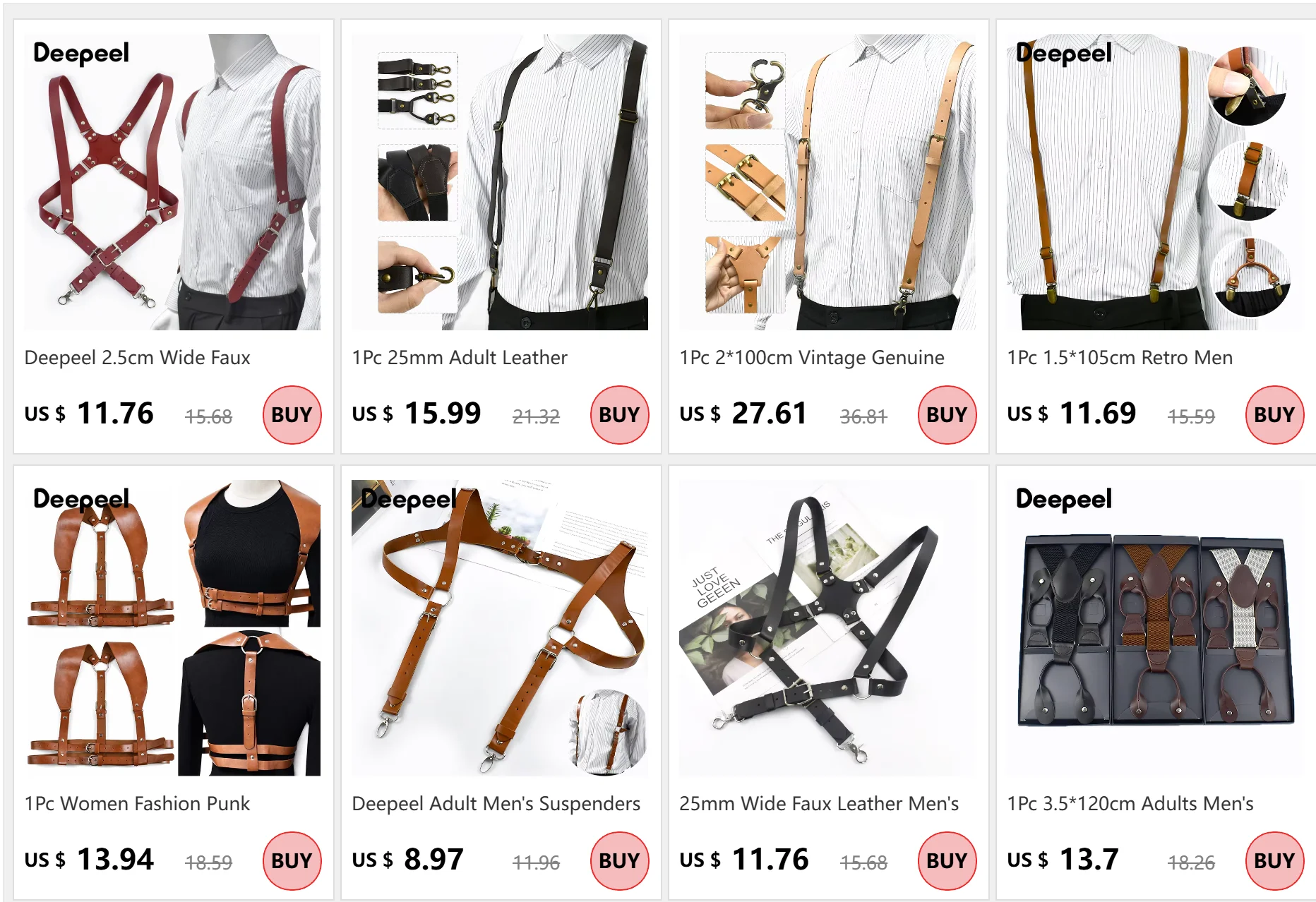 Deepeel Retro-Leder-Hosenträger für Erwachsene und Herren, 4 Clips, Y-Typ, männliche Hosenträger, 1,5 cm breiter Riemen, Geschirr für Herren, Jeans, Kostümzubehör – Detail 1