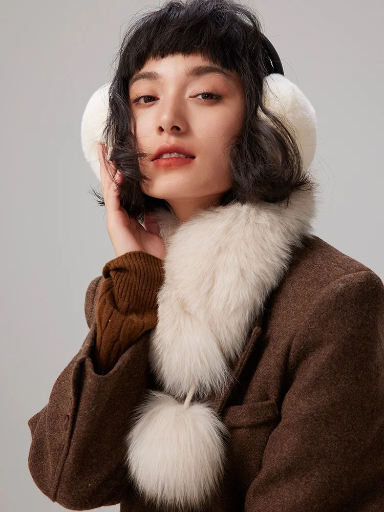 baifen-fern-snowy-pinecone-cute-plush-rabbit-ear-muffs-women's-fashion-winter-new-style-versatile-soft-fur-ear-covers