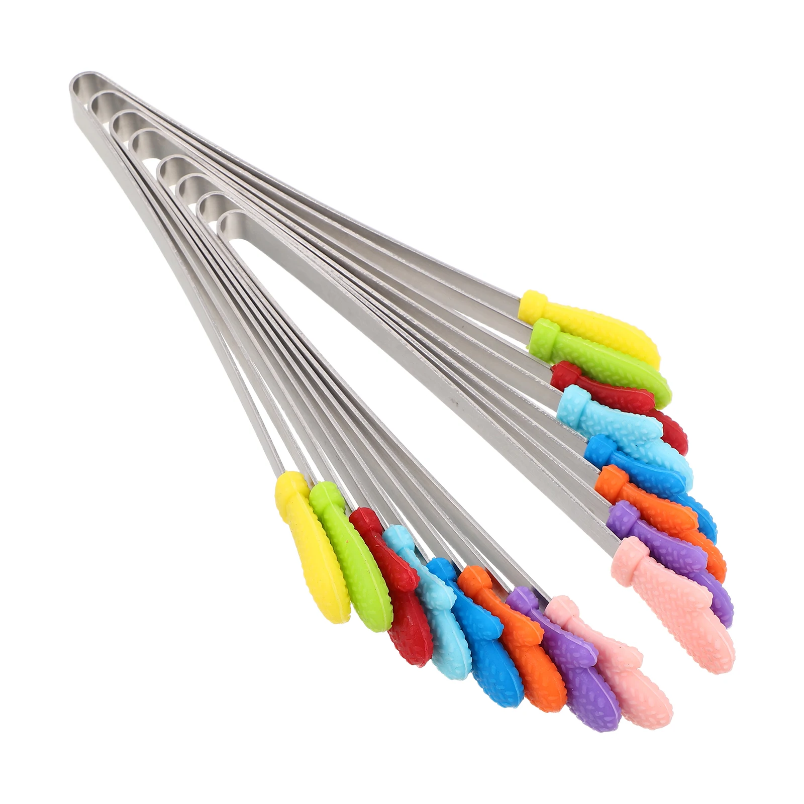 

8pcs Mini Food Serving Tongs Stainless Steel Silicone Tips Compact Antislip Kitchen Cooking Tongs For Salad Bbq Appetizer Ice