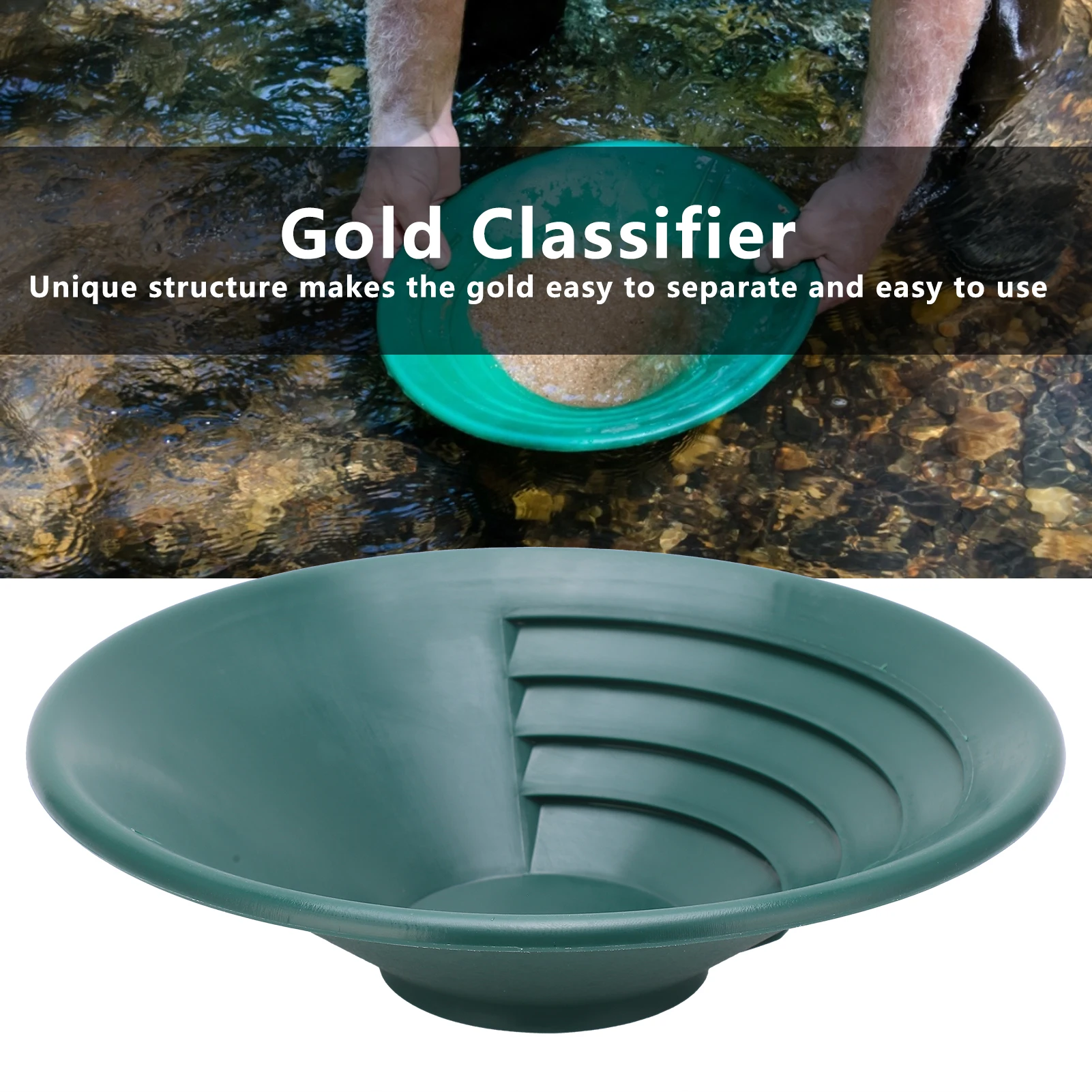 260mm Gold Panning Pan ABS Gold Sifting Classifier Washing Sieve Tray Accessory Green Gold Panning Pan Gold Panning Tool