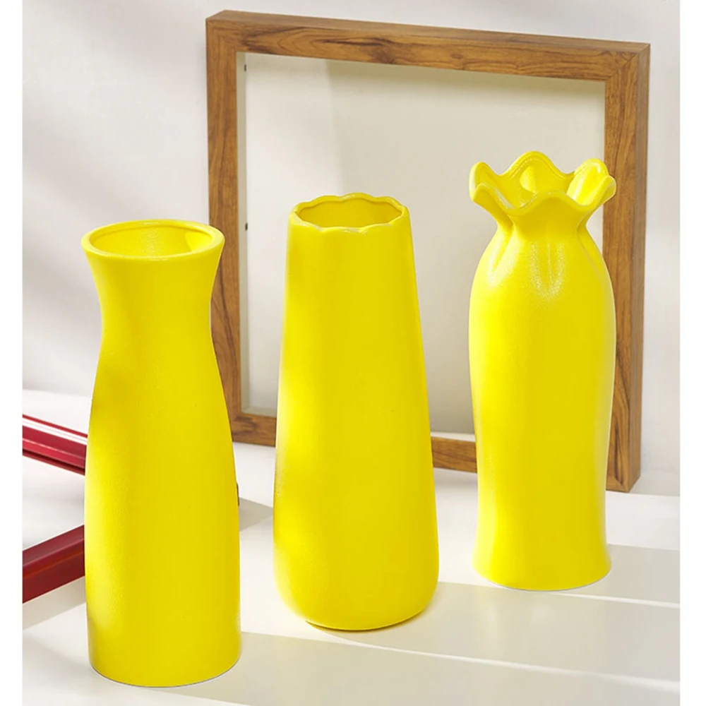 

1Creative yellow ceramic dry flower vase water nourishing home decoration living room flower arrangement modern simple Chinese