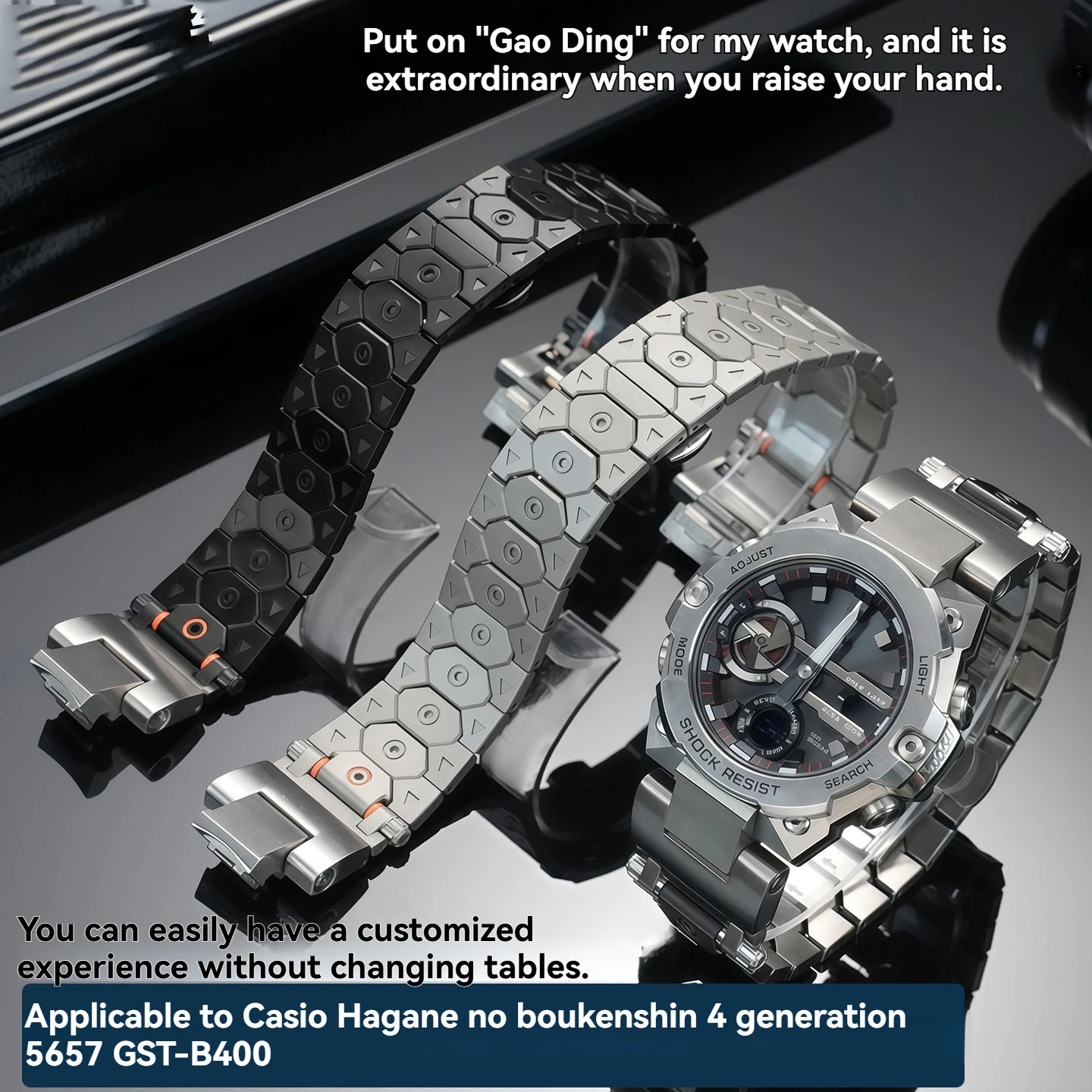 Fashion Pattern Stainless Steel Watch Strap, Modified Band for Casio G-SHOCK GST-B400 Steel Heart Series