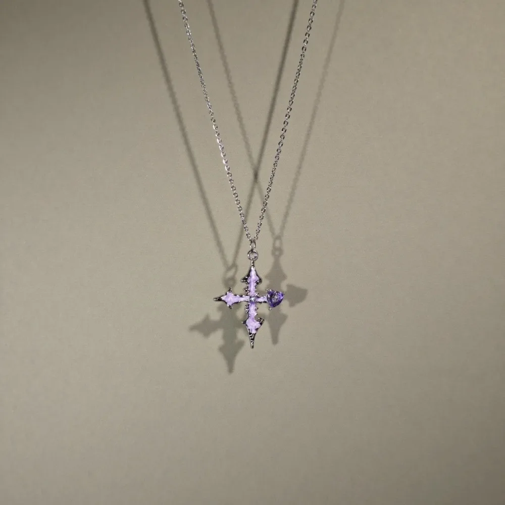Kalung Vintaga The PurpleCross Salib Zirkon Ungu untuk Wanita