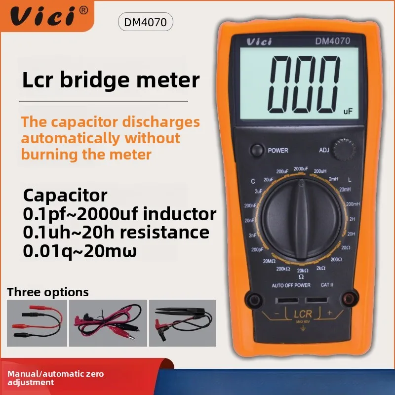 

Vici Digital Bridge Capacitance Automatic Discharge Anti-Burn LCR Tester Handheld Inductor Capacitance Resistance Meter