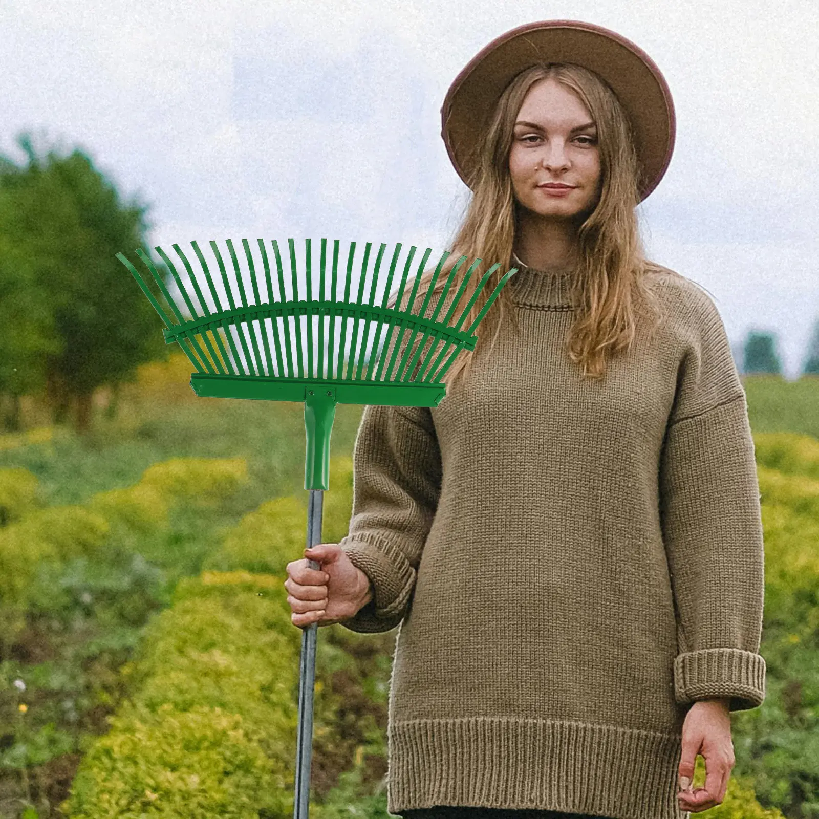 Garden Rake Heavy Duty Carbon Steel Lightweight Grass Rake for Lawn Leaves Pine Needle Removal Gardening Tool Yard Cleaning