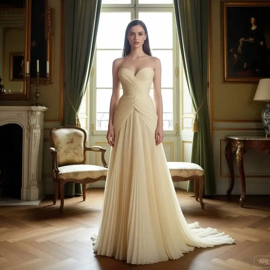 

Elegant Ivory Strapless Evening Gown with Pleated Skirt Knot Detail Bridal Lace Veil Wedding Party Dress 2026 New Hot Sale