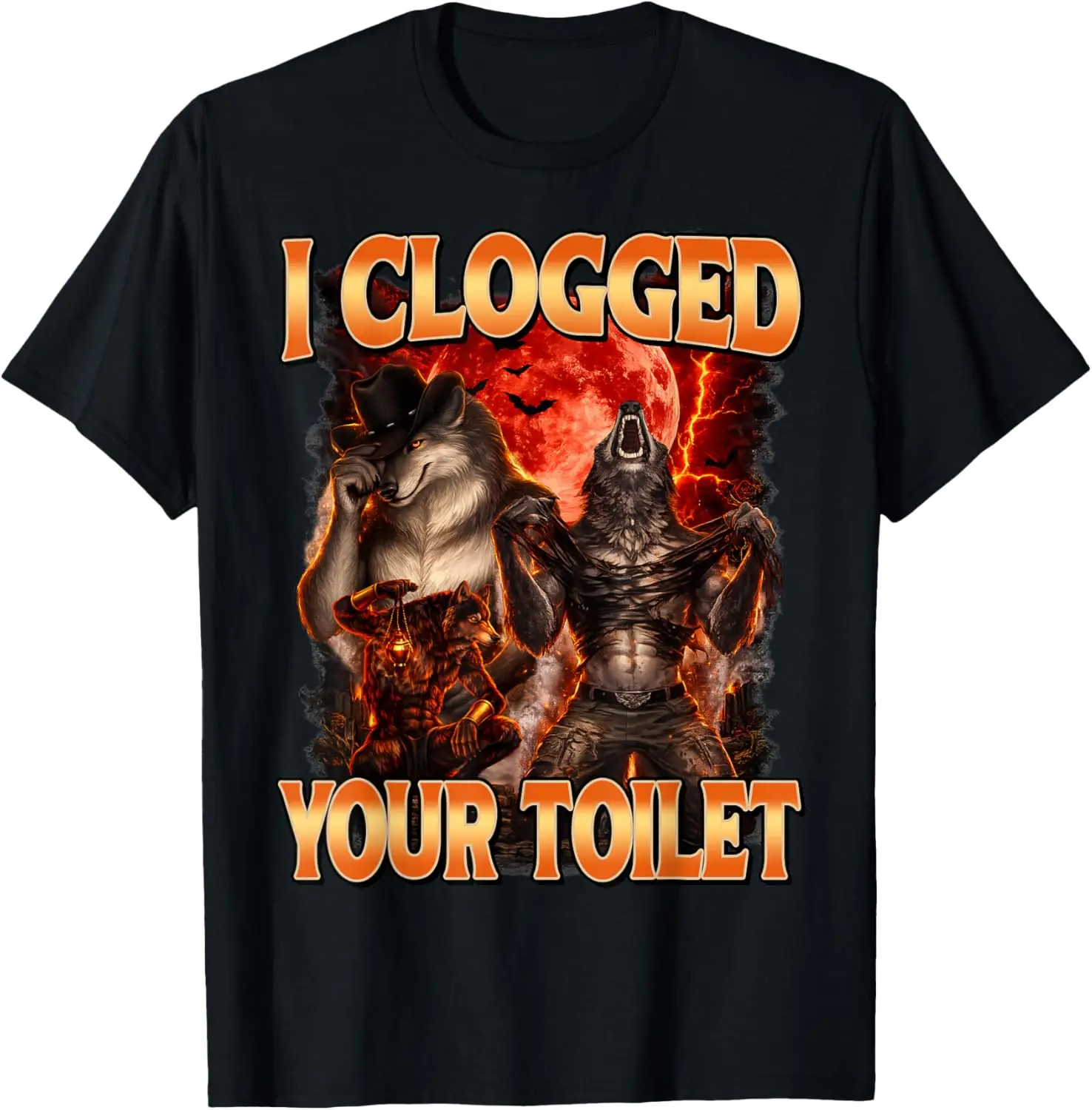 I Clogged Your Toilet Funny Alpha Wolf Meme Stupid Brainrot T-Shirt 100% Cotton Trendy Y2K Short-Sleeve Tee-Soft, Quick-Drying,