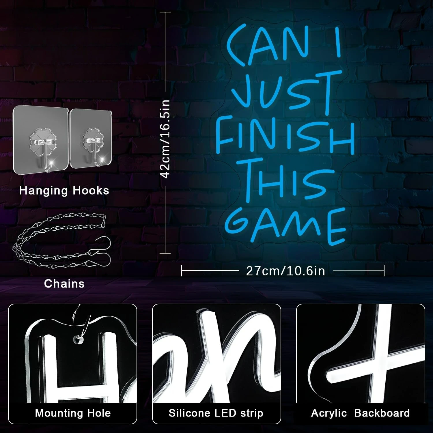 Lettera di gioco Insegna al neon Luce al neon a LED dimmerabile USB per zona di gioco Camera da letto Kidsroom Internet Cafe Pub Club Man Cave Decorazione da parete