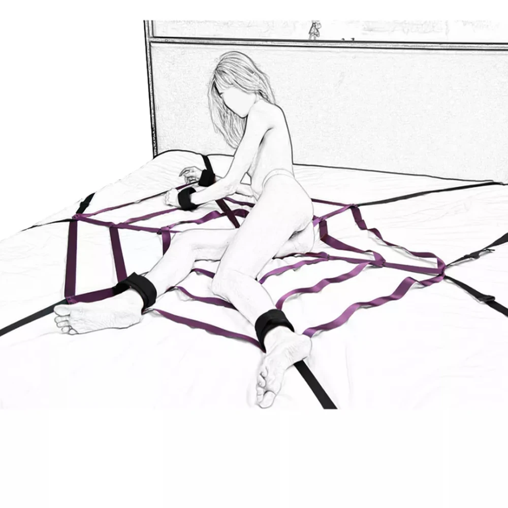 Spider Web Bed Belt Bdsm Bondage Set Handcuffs AnkleCuffs Body Fixation Restraint Adjustable Straps Slave Sex Toys for Women Men 5