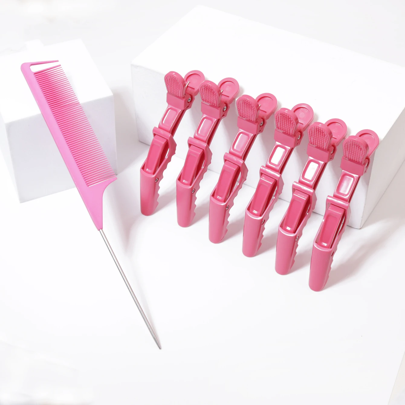 7pc Rat Tail Combs and Hair Clip，Metal Long Steel Rat Tail Comb，and Alligator Styling Sectioning Clip，Special for real hair wigs